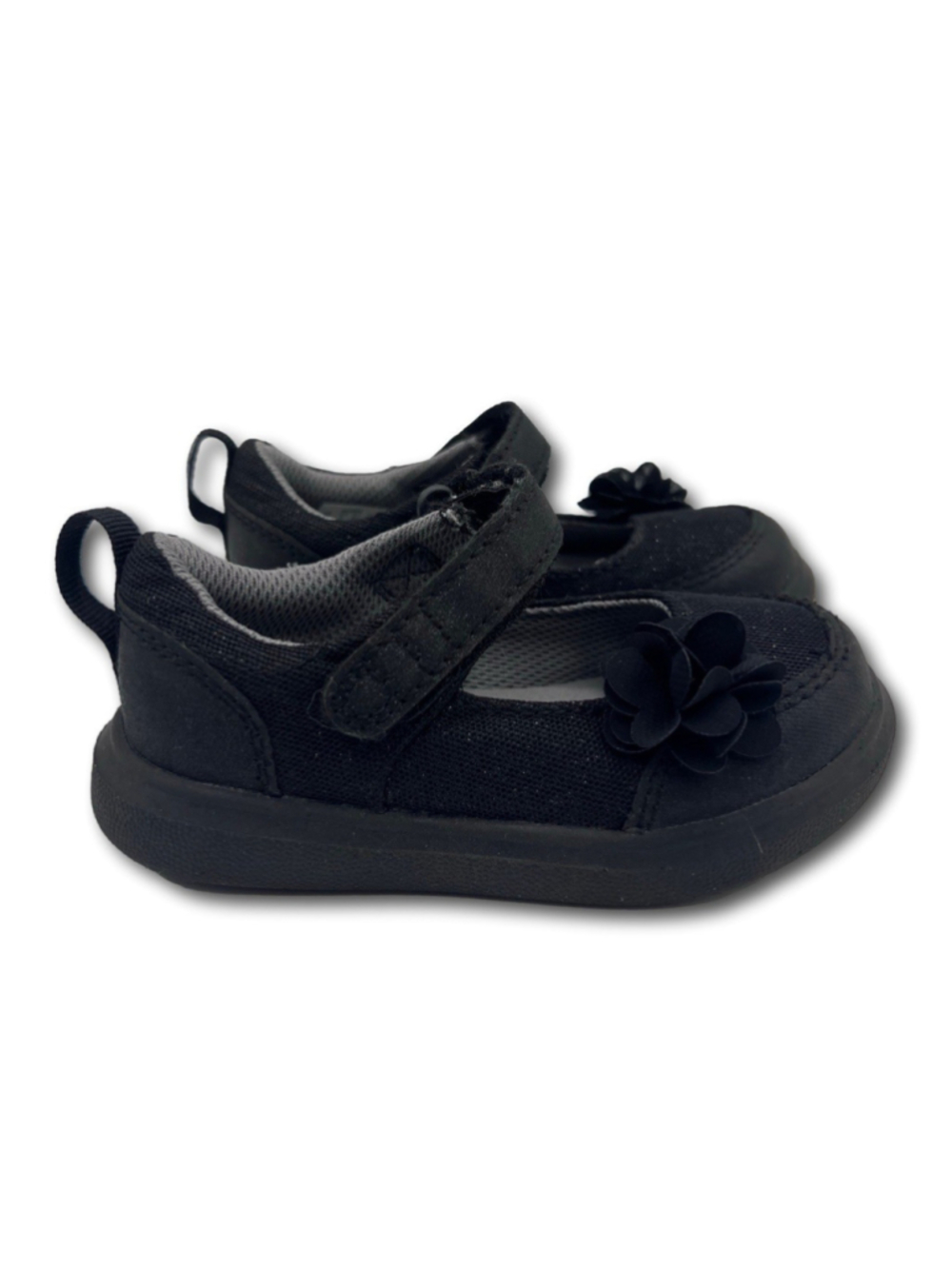 Stride Rite Mary Jane Shoes Gemma Girls Size 6 Black Flower Hook & Loop